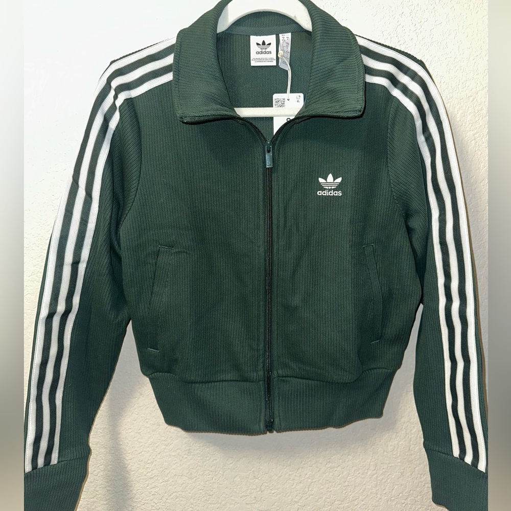 Adidas Knitted Green Jacket with White Stripes